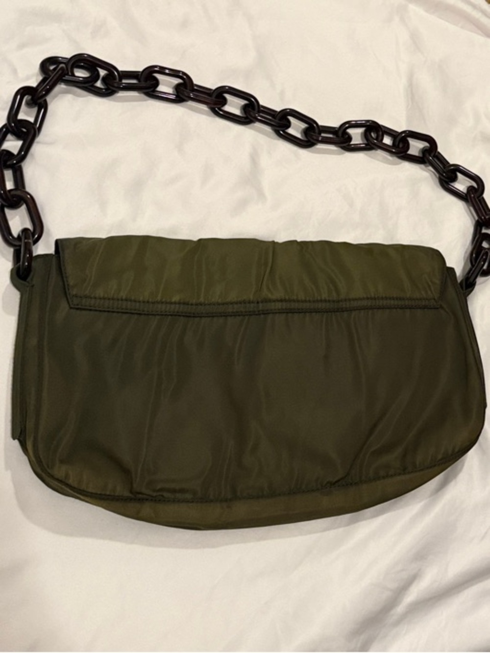 Prada Tessuto Olive Nylon Shoulder Bag with Brown Chain Strap - Picture 2 of 6